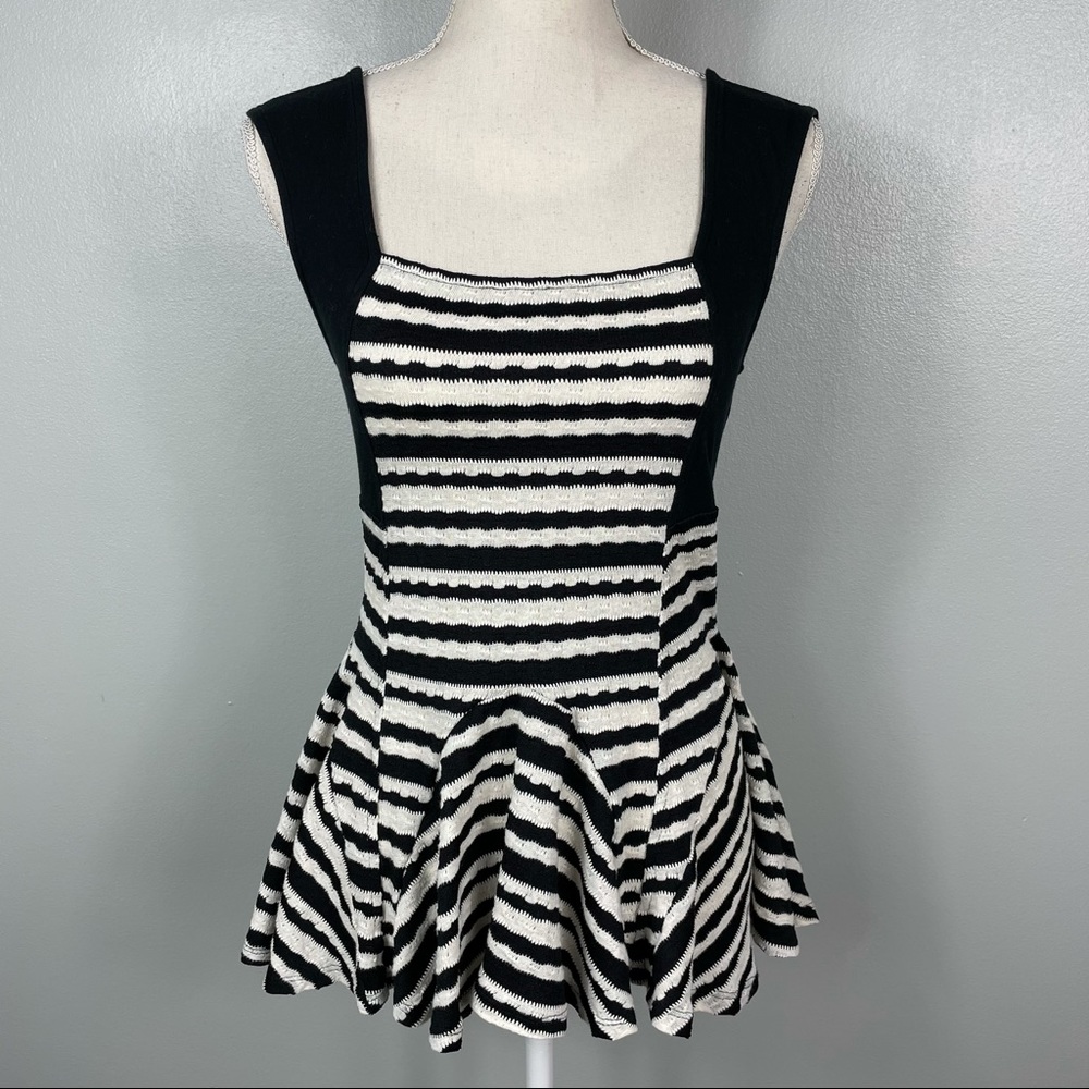 S Free People || Striped Fit n Flare Blouse black and white summer